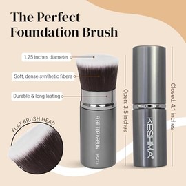 Keshima Brocha Maquillaje Retráctil Punta Plana Kabuki Base Líquido Polvos Crema Rubor