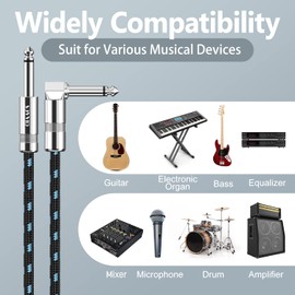 Sovvid Guitar Cable 6FT Professional Instrument Cable Electric Guitar AMP Cord Updated Version 1/4 TS Cable for Guitar Bass Mandolin Keyboard and Pro Audio, Right Angle to Straight (Black Blue)