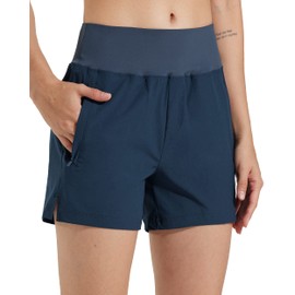 Libin Women's 4" Inseam High Waist Athletic Golf Shorts Quick Dry Hiking Shorts Lightweight Summer Active Outdoor Travel Shorts, Navy M