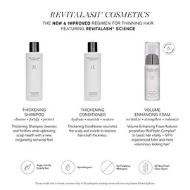 RevitaLash Cosmetics Thickening Shampoo, 8.5 fl oz e 250 ml. Champú espesante fórmula de terapia para el cuero cabelludo, hipoalergénico y libre de crueldad animal.