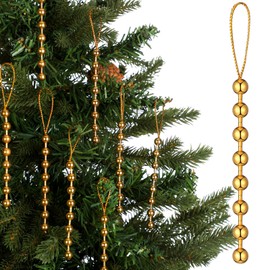 Sosation 12 Pcs Christmas Tree Ornaments Metal Gold Beaded with Hang Rope for Christmas Tree Decorations Party Wedding Indoor Christian Religious Home Decor, 5 Inches Long