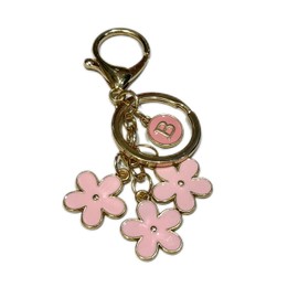 Cute Keychain Flower Initial Letter Keychains for Women Flower Bag Charms Cute Letter Keyring for Backpack (Pink, One size)