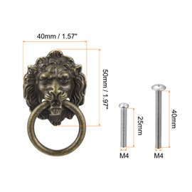 sourcing map Pack of 6 Lion Drawer Pulls 1.57 x 1.97 Inch Lion Head Pull Knob Ring Drawer Pull with Screws for Chest of Drawers Wardrobe Kitchen Cabinet Bronze
