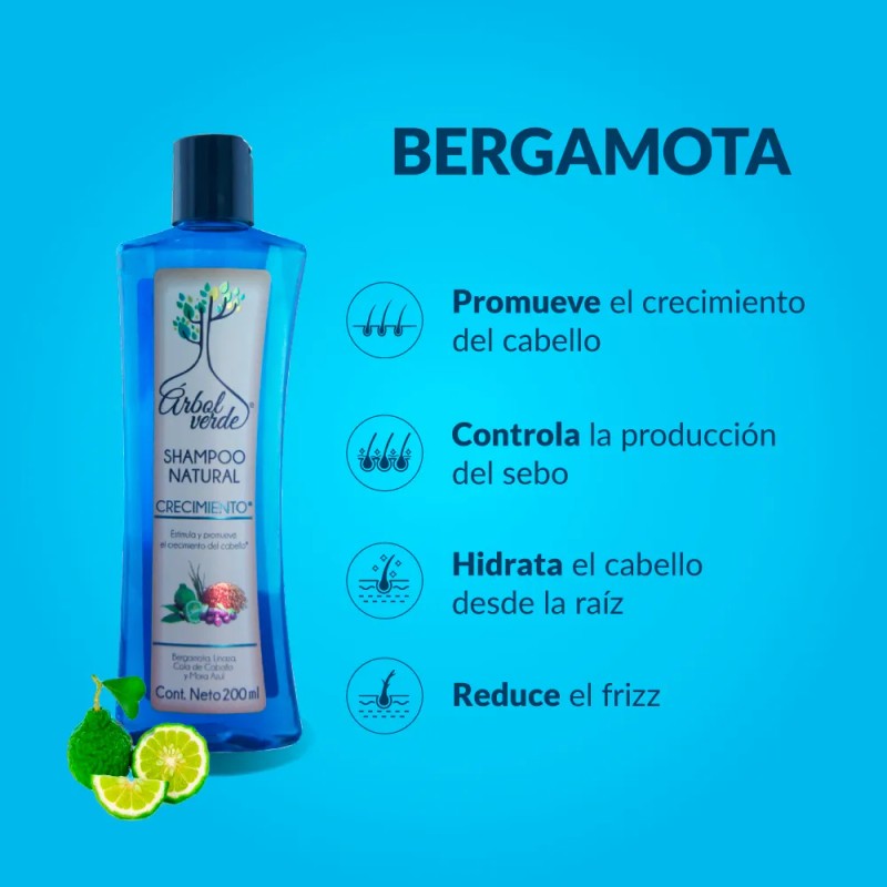 Shampoo Crecimiento De Cabello Árbol Verde 200ml Bergamota