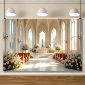 ChloropLastid 10x8ft Church Wedding Backdrop European Luxurious Church Flowers Wedding Ceremony Photography Background for Bridal Shower Baptism Baby Shower Portrait Photoshoot Studio Props