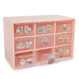 JUMRHFAN Small Drawers, Desktop Craft Storage Box, Plastic Organiser with 9 Removable Drawers for Sewing, DIY, Art Supplies, Office Supplies and Jewellery (Pink)