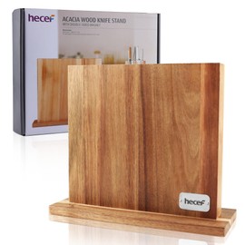 hecef Magnetic Knife Block Holder Rack Magnetic Stands with Strong Enhanced Magnets Multifunctional Storage Knife Holder, Acacia Wood