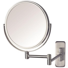 JERDON Two-Sided Wall Mounted Nickel Finish Makeup Mirror - 5X-1X Magnification - 8” Diameter Mirror Extends 13.5” - Model JP7506N