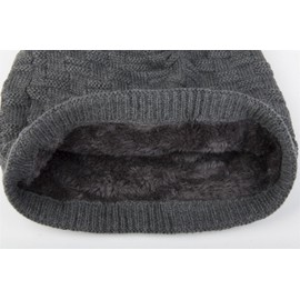styleBREAKER 04024058 Warm Fine Knit Beanie Hat with Woven Pattern and Very Soft Fleece Lining, Unisex - darkgray