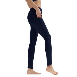 Private Island Women UPF 50+ Side Pockets Long Leggings Pants Swim Beach Swimsuit Rash Guard Bathing Bottom (L, Navy-RMLPP)