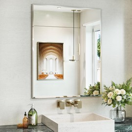 Wiserset Frameless Mirror, 24"x30" Beveled Bathroom Mirror, Bathroom Vanity Wall Mirrors for Over Sink, Bedroom, Living Room Hangs Horizontally or Vertically
