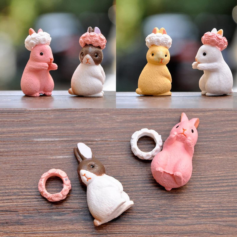 12 pieces mini rabbit figures, miniature landscape rabbits, miniature rabbits,