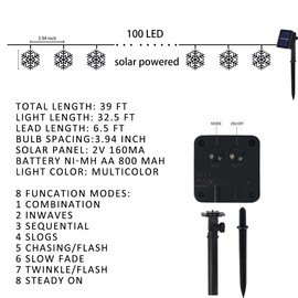 Dazzle Bright 100 LED Solar Christmas Snowflake Lights Outdoor, 39 FT Solar Powered Snowflake String Lights Waterproof for Xmas Tree, Holiday, Wedding Party, Patio Decorations (White)