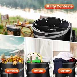 AUTOMATTERS Pop-Up Trash Bin with Removable Divider, Heavy Duty Bottom, Collapsible Storage for Camping, Laundry, Storage and Garden, Waterproof and Tear Resistance Material with Air Vent, Blue