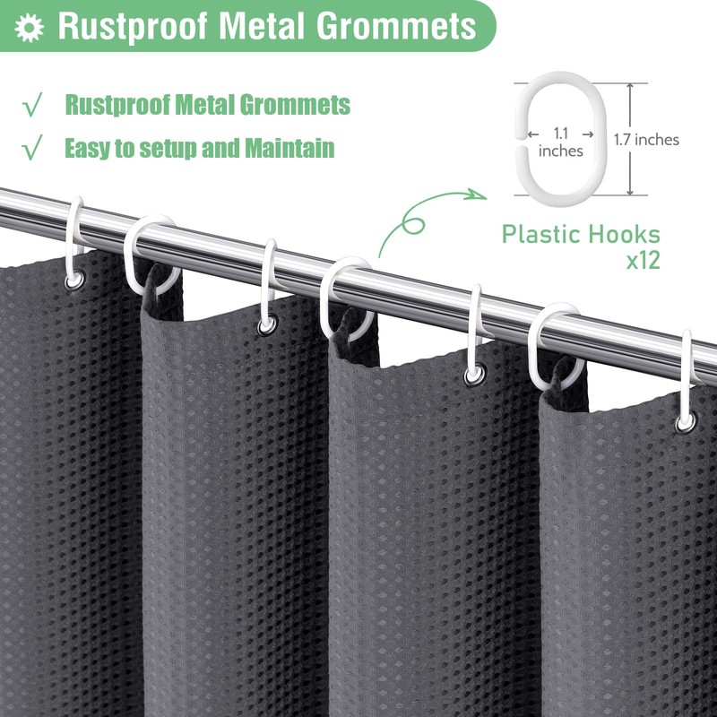 Dynamene Extra Long Shower Curtain - 96 Inch Long Waffle