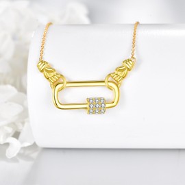 KZX 18K Gold Plated Carabiner Chain Necklace for Women 925 Sterling Silver Irish Claddagh Pendant Jewelry Gifts for Mother Wife