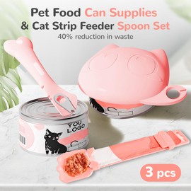 BAEJMJK Silicone Cat &Dog Food Can Cover Lid and Spoon With One Cat Strip Feeder 3Pcs Pet Cat Supplies Set Cute Shape Cats Wet Food Spoon(Opener/Spatula) Universal Can Cover（Pink）