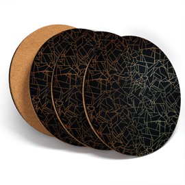 Destination Vinyl ltd Great Coasters (Set of 4) Round - Black Art Deco Abstract Line Pattern Drink Glossy Coasters/Tabletop Protection for Any Table Type #44306