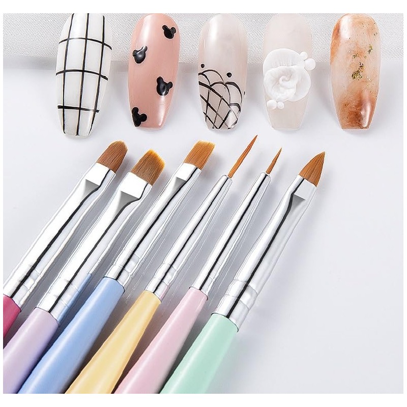 GEMBITYFUL Nail Art Brushes 6Pcs - Painting, Liner, Dotting Pens