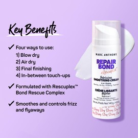 Marc Anthony Defrizzing Hair Smoothing Cream, Repair Bond with Rescuplex - Frizz Control Hair Styling Cream Smooths, Strengthens & Adds Shine - Anti-Frizz Hair Products for Women - Vegan Hair Care