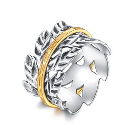 URONE Sterling Silver Ring Relaxation Tool Rotatable Ring Fidget Band Rings Creative Rotatable Ring Spinner Jewelry Gifts for Women and Girls