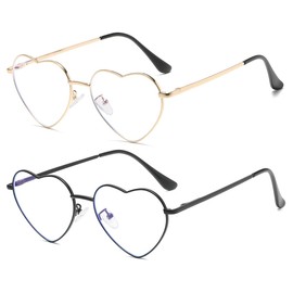 JOVAKIT Heart Shaped Blue Light Blocking Glasses for Women Fashion Vintage Lovely Style Metal Frame Eyeglasses (Gold+Black)