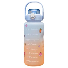 2pcs Straw Bottle Leakage Proof Frosted Gradient Color Portable Sports Water Cup with Scale 2000ml 800ml Gradient Blue