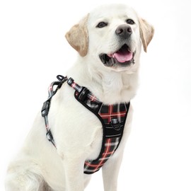 PUPTECK No Pull Dog Harness Small Sized, Adjustable Reflective Dog Harness with Handle Easy Control, Comfortable Soft Padded Pet Vest Harness for Small Dogs, Plaid Black L