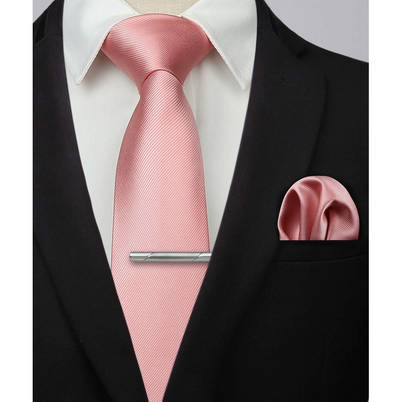HISDERN Men's Wedding Ties and Pocket Square Tie Clip Set,