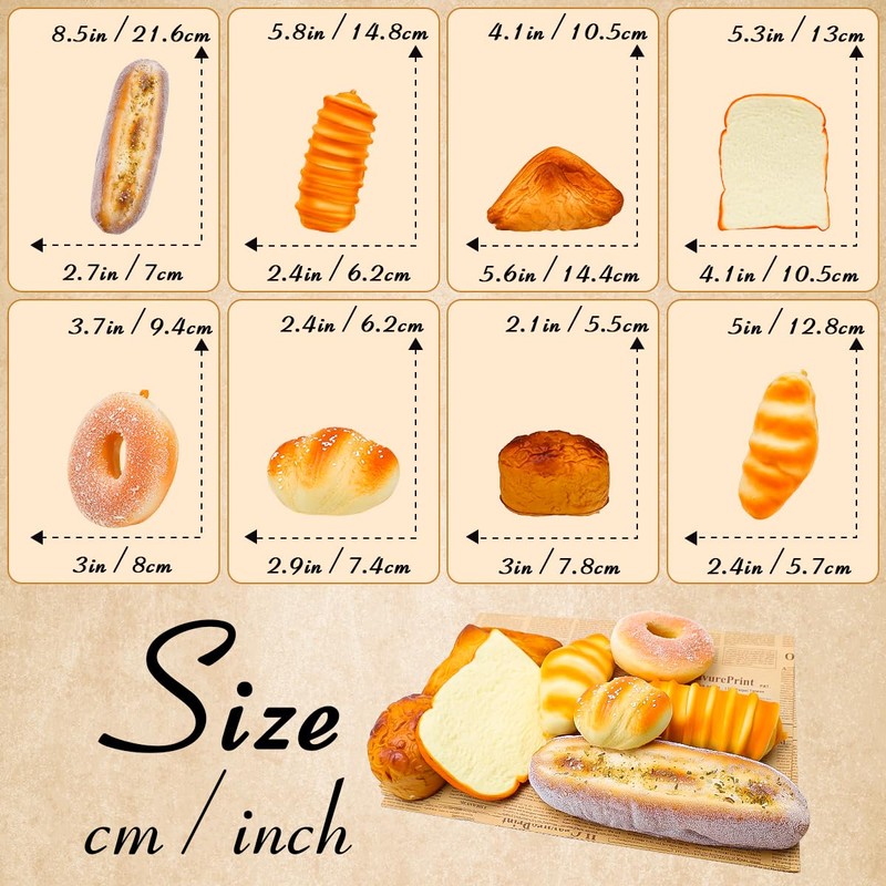 Meiwlong - Juego de 8 piezas de pan falso, decoración