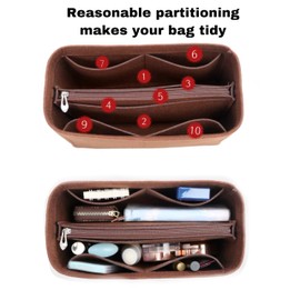 Mausouca Felt Purse Organizer with Zipped, Bag Organiser Insert for Women,Perfect for carrycall Neverfull Tote (Coffee, small)