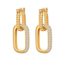 ARVALILS 14K Gold Convertible Link Huggie Earrings for Women | Paperclip Link Statement Earrings | Cubic Zirconia Two-Toned Rope Drop Dangle Earrings