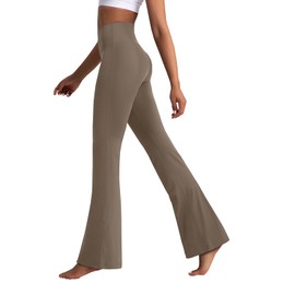 DLAYBGFA Flare Leggings for Women Wide Leg Yoga Pants High Waisted Workout Bell Bottoms Bootcut Yoga Leggings(Khaki,S)