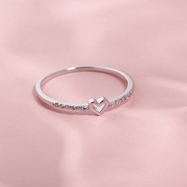 Tiny Heart Ring for Women Thin Stacking Dainty Gold Ring Cute Stackable Minimalist Ring Sterling Silver Size 3-11 (Silver, 10)
