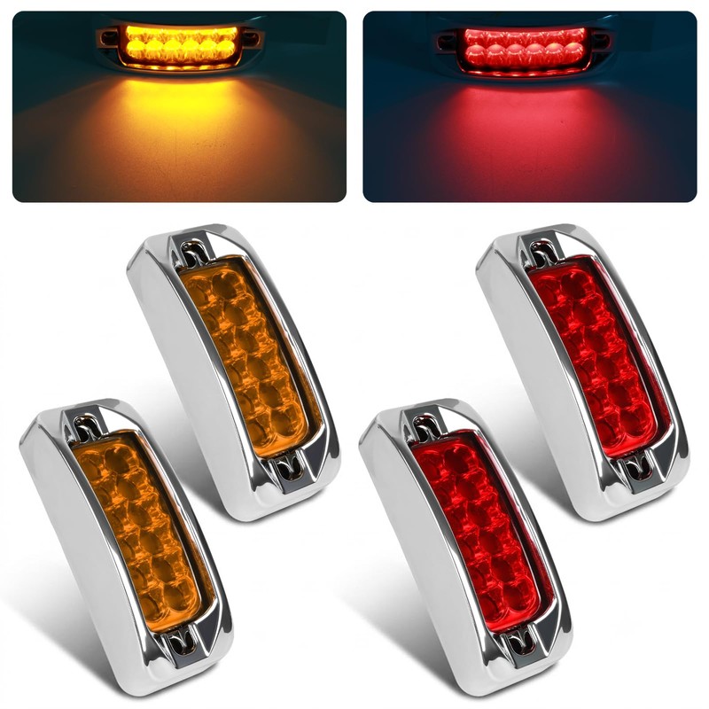 3.5 Inch 2 Red 2 Amber 12 LED Chrome Rectangular