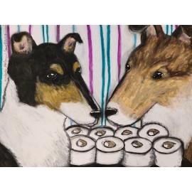 Smooth Collie Hoarding Toilet Paper ACEO Collectible Dog Art Card 2.5 x 3.5