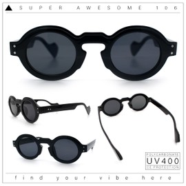 SA106 Retro Nerdy Hipster Round Thick Horn Rim Plastic Keyhole Sunglasses All Black