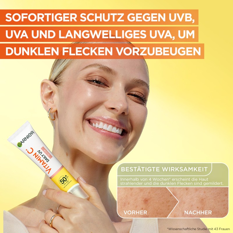 Garnier Vitamin C Daily Sun Fluid, SPF 50+, Protects and