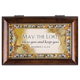 Cottage Garden May The Lord Bless You Inspirational Amber Jewelry Petite Music Box Plays Amazing Grace