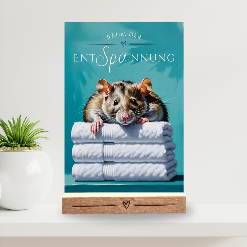 Rat Sign Wellness Towel Relaxation Decorative Bathroom Wooden Stand Colour