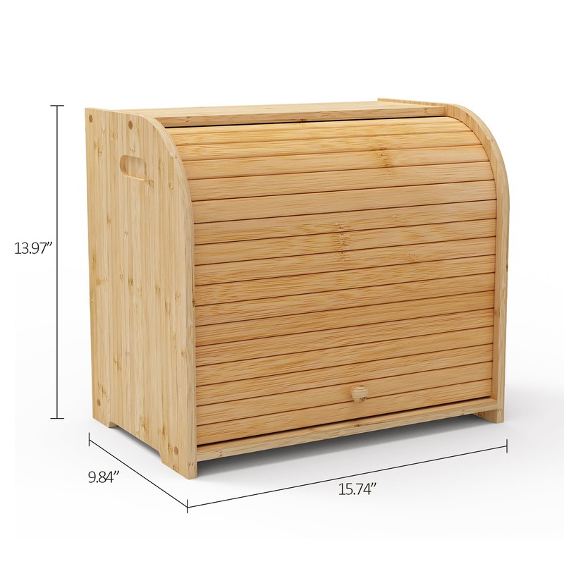 WRONWA Natural Bamboo Bread Box for Kitchen Countertop, Double Layer