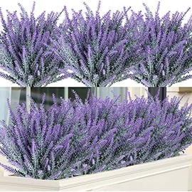 Ouddy Decor - 12 paquetes de flores artificiales de lavanda artificial, plantas de plástico sintético para el hogar, boda, cocina, jardín, patio, ventana, oficina, mesa, decoración de interiores y