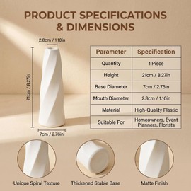 White Plastic Flower Vase with Narrow Neck
