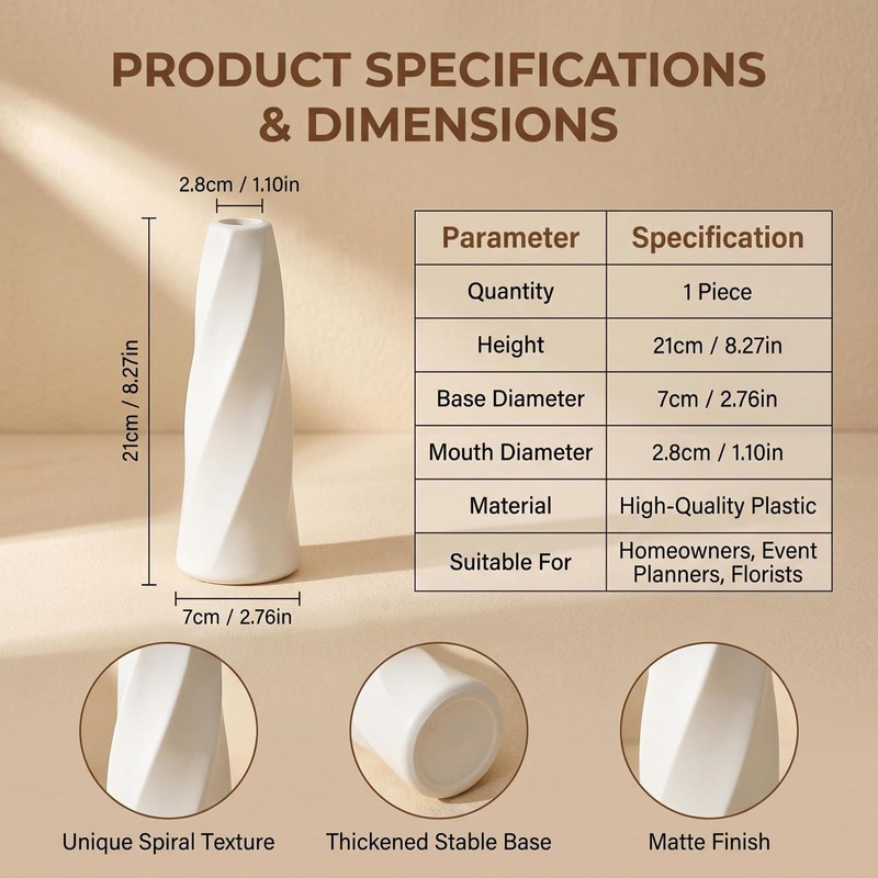 White Plastic Flower Vase with Narrow Neck