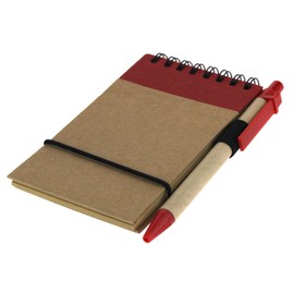 SA106 Mini Recycled Spiral Notebook Matching Colored Pen 50 Pages (Red)
