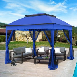 INTER HUT 11x11 Outdoor Pop up Gazebo Tent with Mesh Walls for Patio, Lawn, Backyard and Deck, Blue