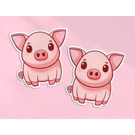 2 x 10cm Pig Vinyl Stickers - Pink Piglet Farm Animal Kawaii Characters Kids Cartoon Cute Girls Boys Scrapbook Sticker #81991