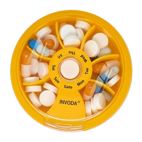 Weekly Pill Organizer 7 Compartments Daily Pill Box Travel Small Pill Container Portable Pill Case Fish Oil Supplements Vitamins Organizer (Orange)