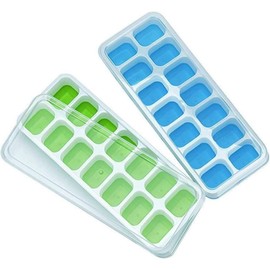 Ice Cube Trays, Silicone Easy-Release and Flexible 14-Ice Trays with Spill-Resistant Removable Lid, BPA Free, Durable and Dishwasher Safe, 2 Pack