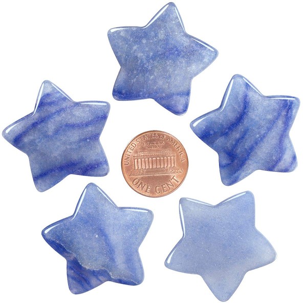 mookaitedecor Set of 5 Star Shape Healing Crystal Pocket Palm Stones Polished Worry Stone for Reiki Chakra Balancing, Jewelry Making, Home Decor, Blue Aventurine